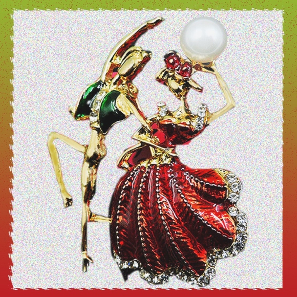 Male & Female Flamboyant Ballet Dancers Brooch-  W/Faux Pearl on her head - Picture 2 of 5